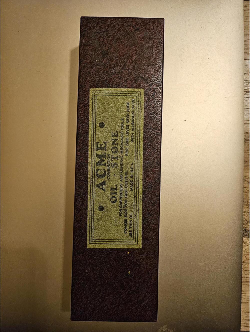Vintage ACME Combination Oil Stone In Box,  Fine/Coarse for tools. As is shown